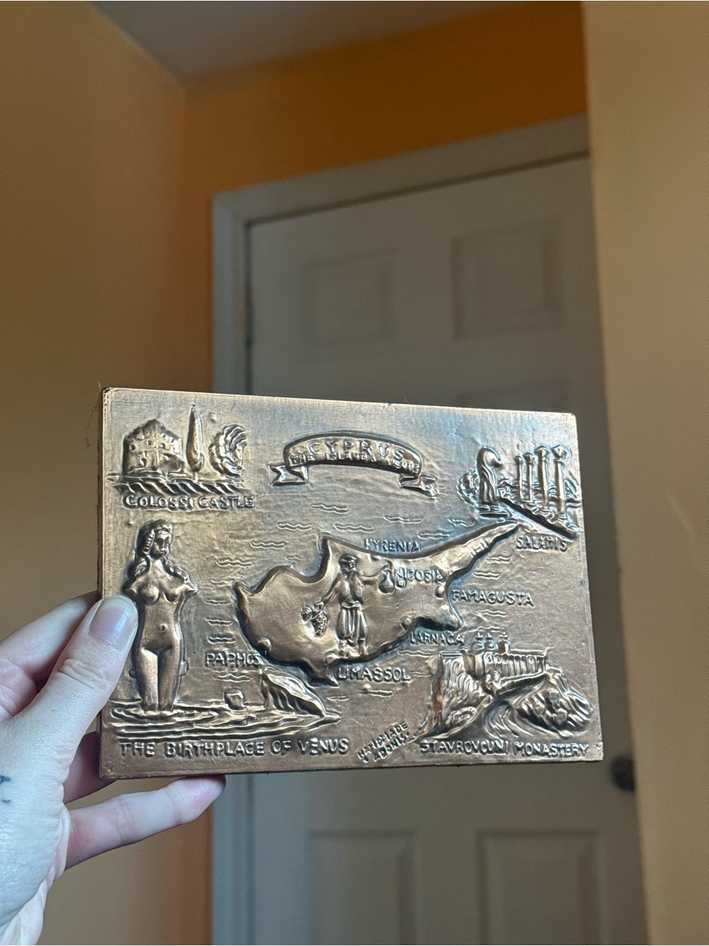 Vintage Copper Cyprus Map Plaque